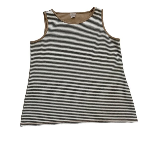 Chico's Zenergy Neutral Gray Ivory Stripe High Neck Tank, Contrast Stitching, L - Picture 1 of 10